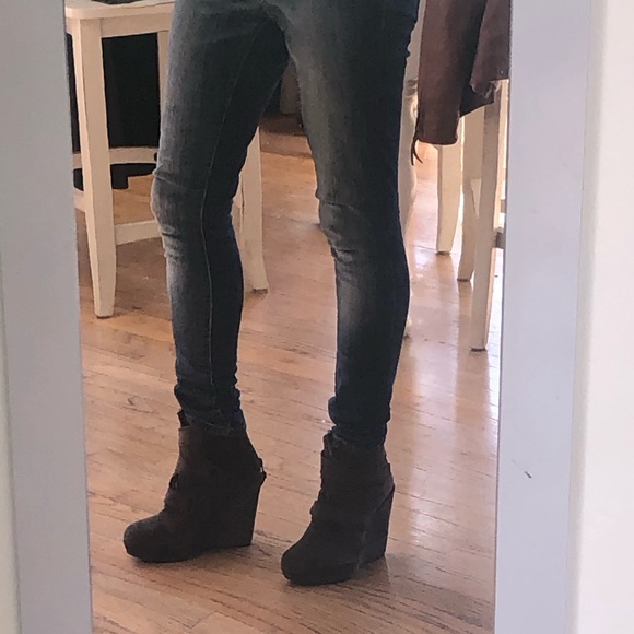 Stuart Weitzman Wild Child Suede Wedge Wraparound Bootie - Picture 9 of 16